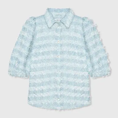 Damenbluse mit Puffärmeln aus Tweed, Lars Blau