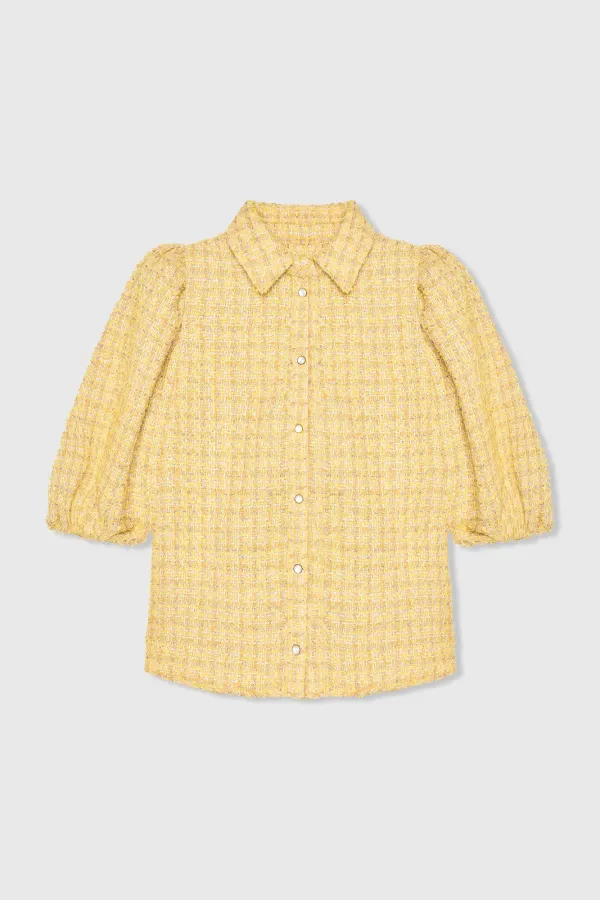Damenbluse mit Puffärmeln aus Tweed, Lars, gelb