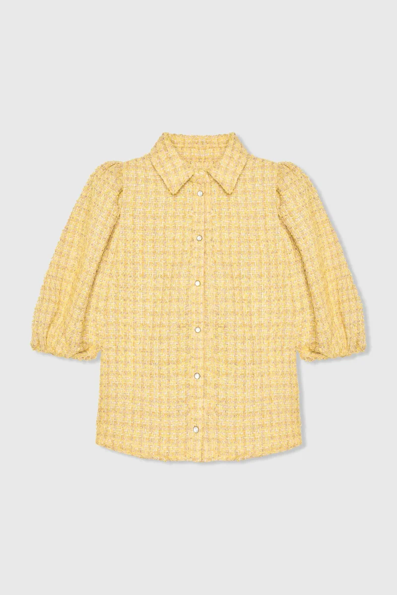 Damenbluse mit Puffärmeln aus Tweed, Lars, gelb