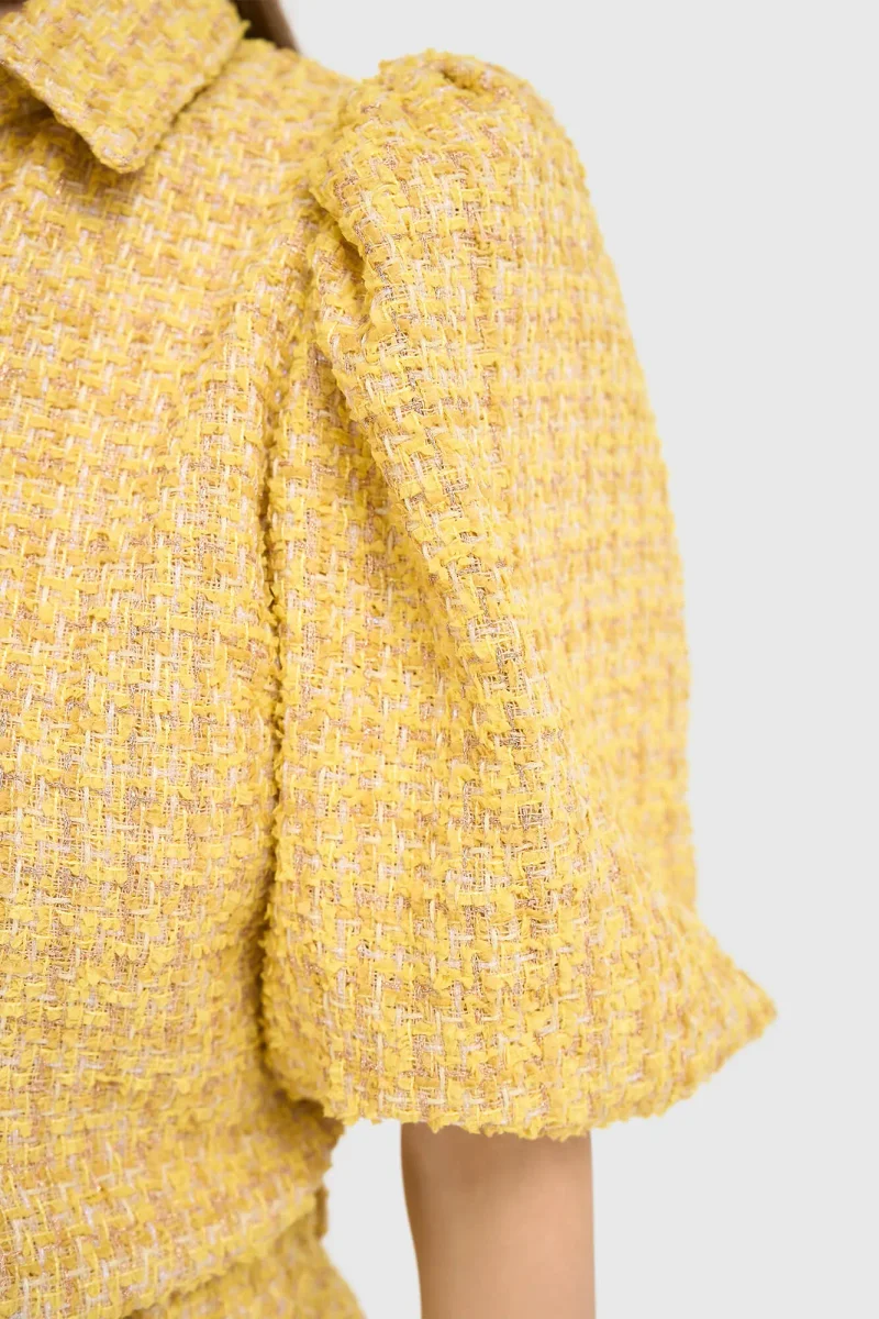 Damenbluse mit Puffärmeln aus Tweed, Lars, gelb
