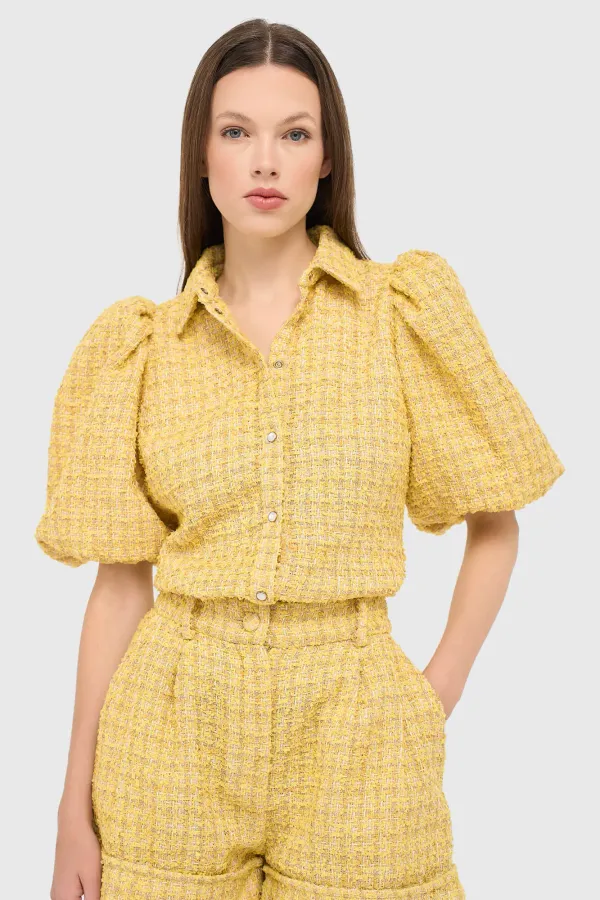 Damenbluse mit Puffärmeln aus Tweed, Lars, gelb