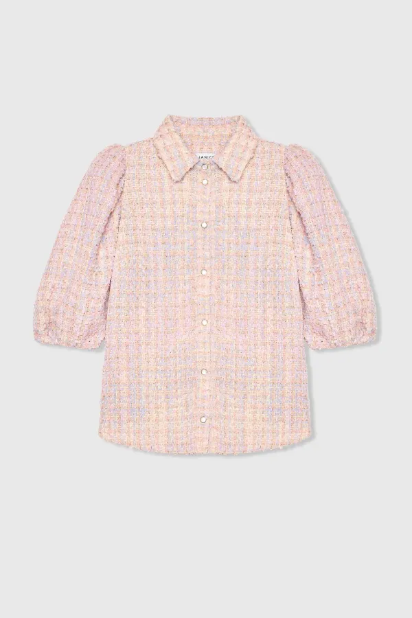 Damenbluse mit Puffärmeln aus Tweed, Lars, lila