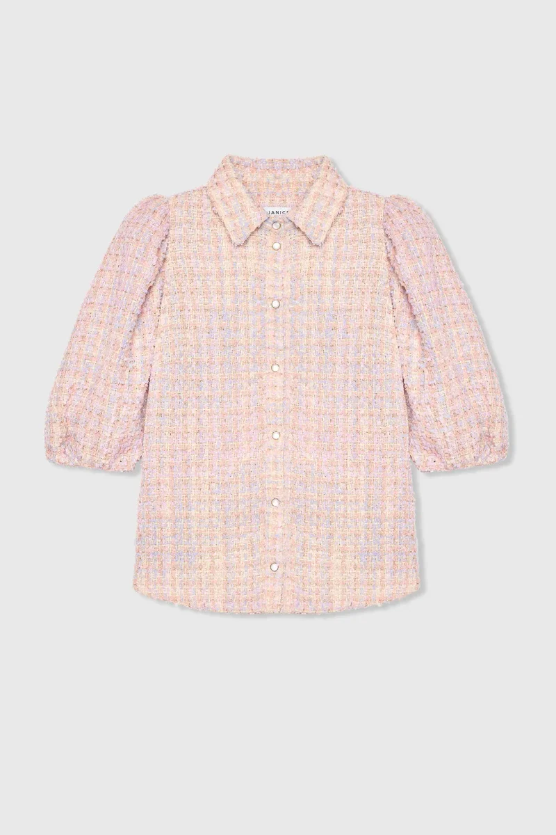 Women's Puffed-Sleeve Tweed Blouse by Lars, Lilac