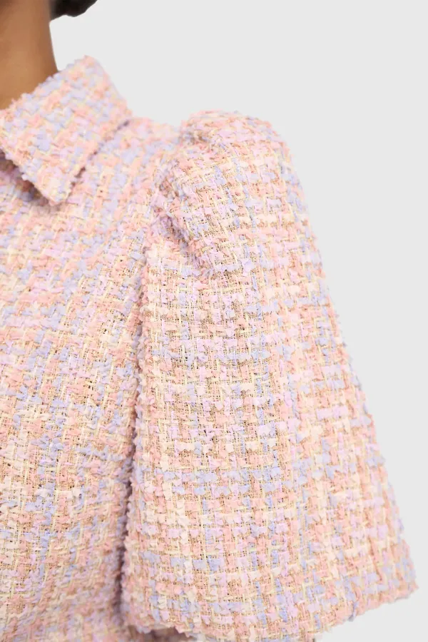 Women's Puffed-Sleeve Tweed Blouse by Lars, Lilac