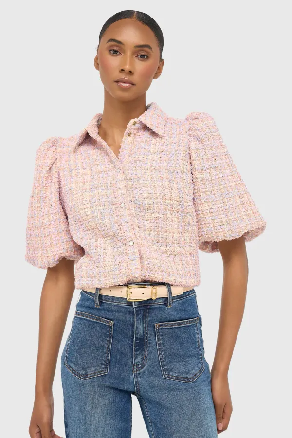 Women's Puffed-Sleeve Tweed Blouse by Lars, Lilac