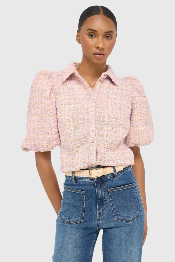 Women's Puffed-Sleeve Tweed Blouse by Lars, Lilac
