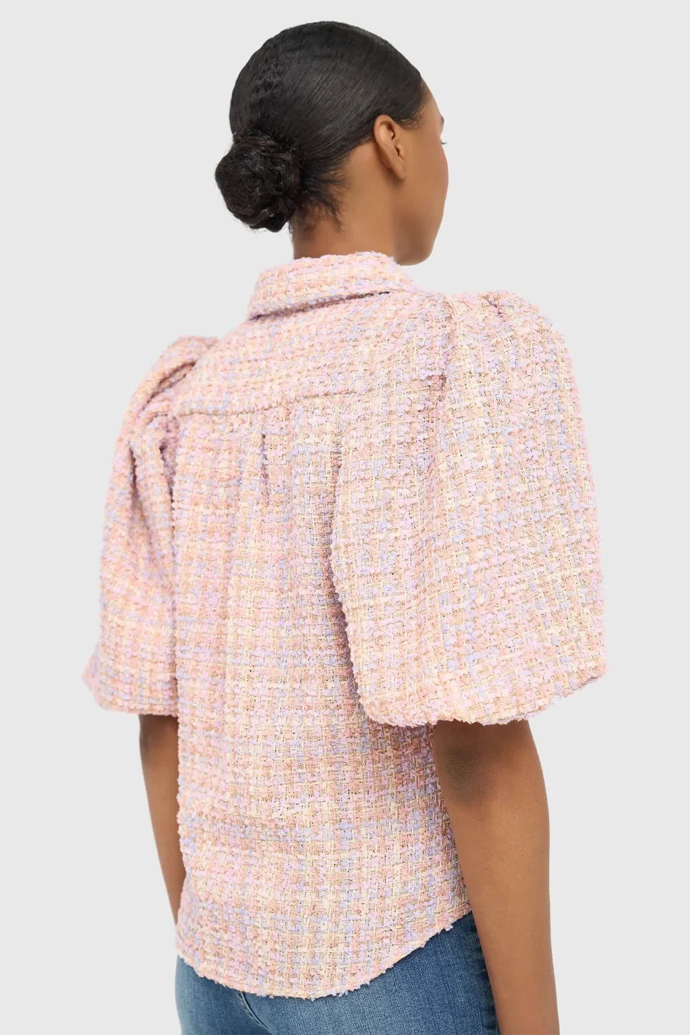 Women's Puffed-Sleeve Tweed Blouse by Lars, Lilac