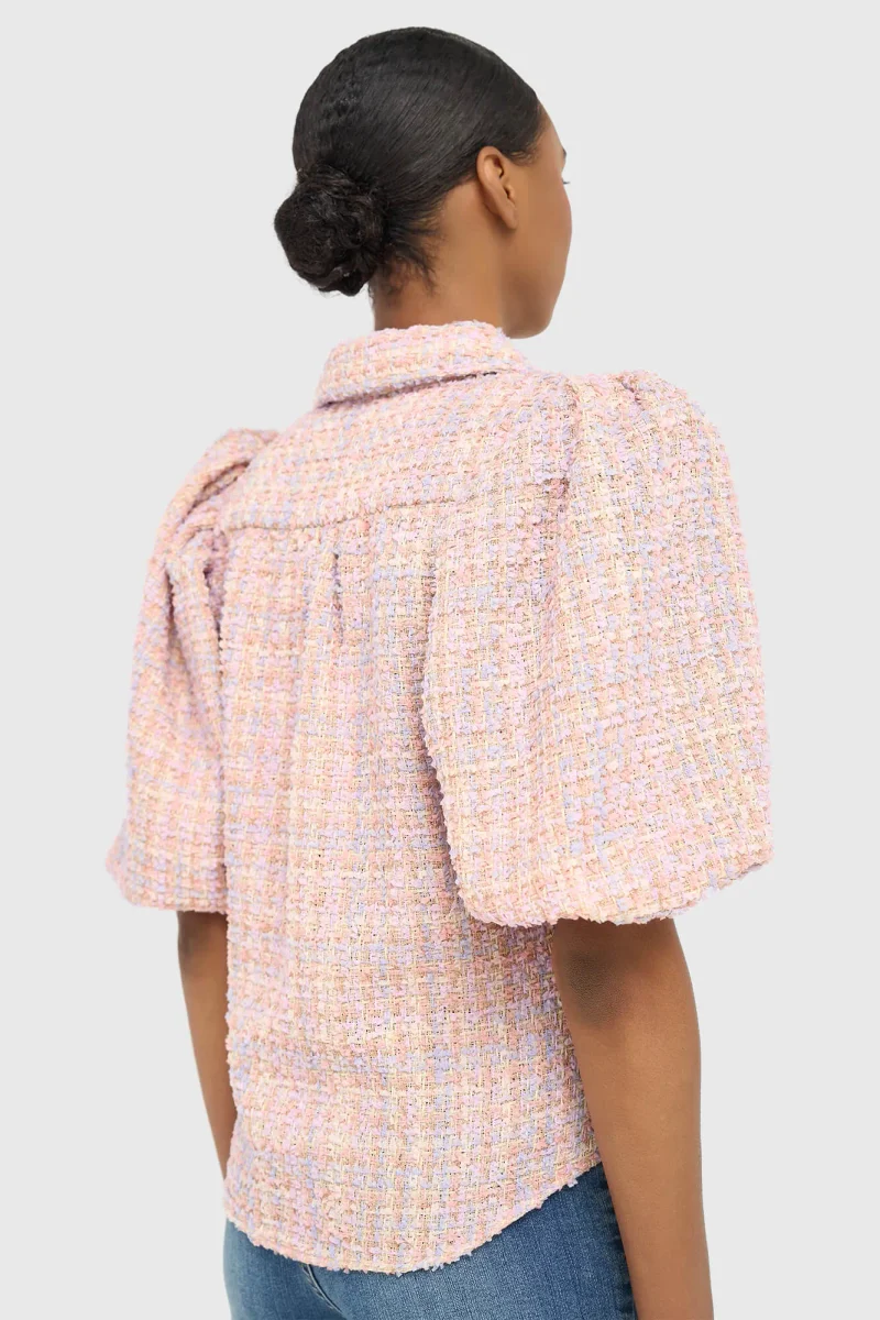Women's Puffed-Sleeve Tweed Blouse by Lars, Lilac