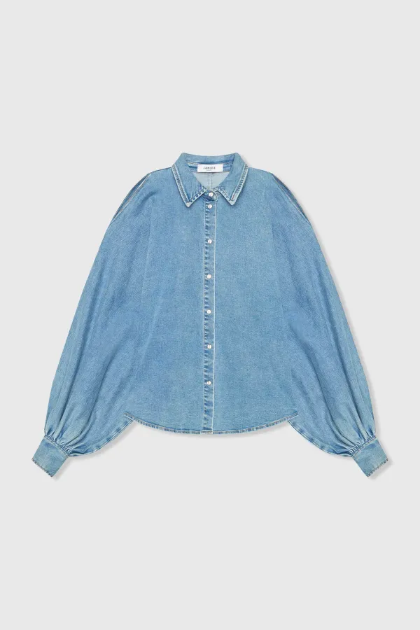 Women's Blouse with Wide Sleeves, Puff Sleeve, Stone, 786