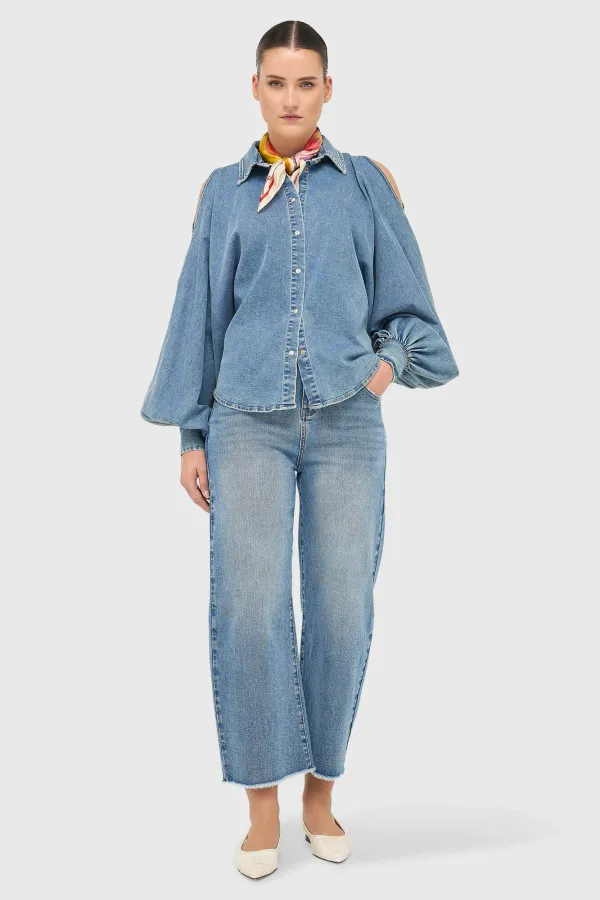 Women's Blouse with Wide Sleeves, Puff Sleeve, Stone, 786