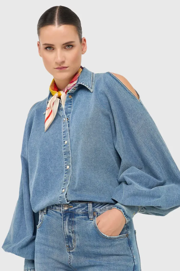 Women's Blouse with Wide Sleeves, Puff Sleeve, Stone, 786