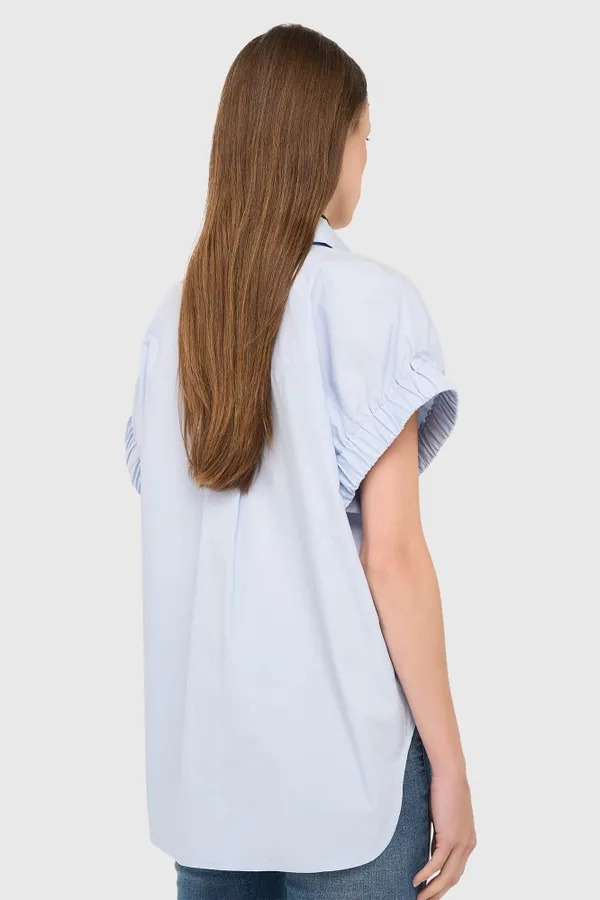Blaue Baumwollbluse für Damen mit kurzen Ärmeln von Yaro