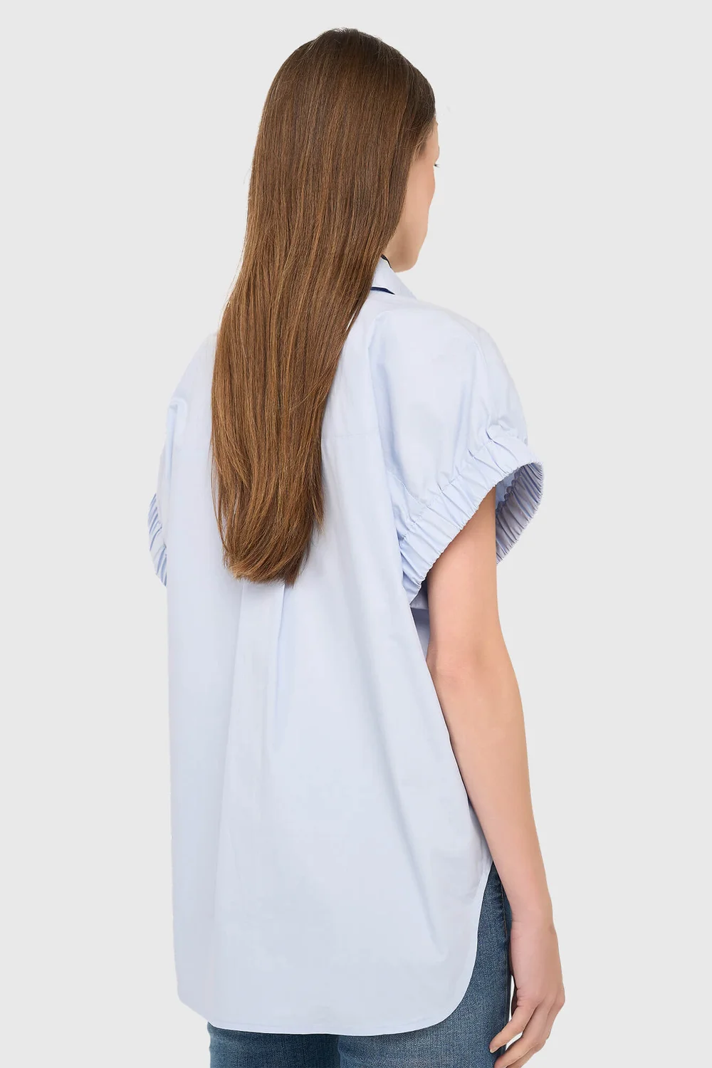 Blue Cotton Women's Short-Sleeve Blouse by Yaro