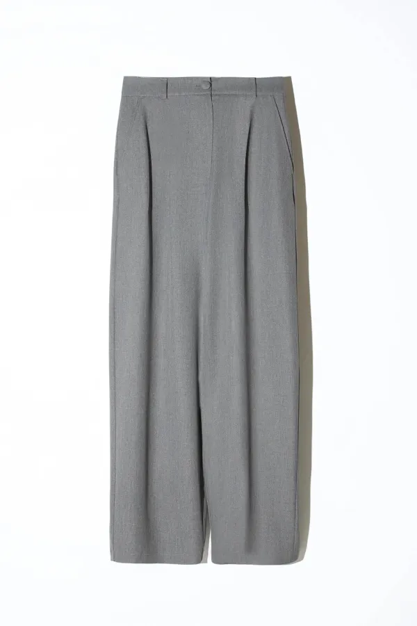 Broek Dames Rechte Wijde Pijp Grijs Mel