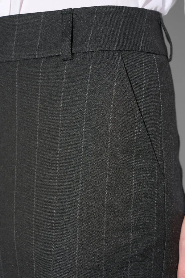 Broek Dames Rechte Wijde Pijp Zwart Krijtstreep Emil