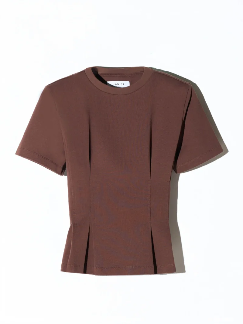 Bruin Katoenen Dames Shirt Plooien Taille Keon