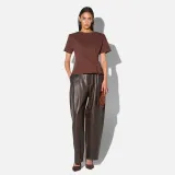 Bruin Katoenen Dames Shirt Plooien Taille Keon