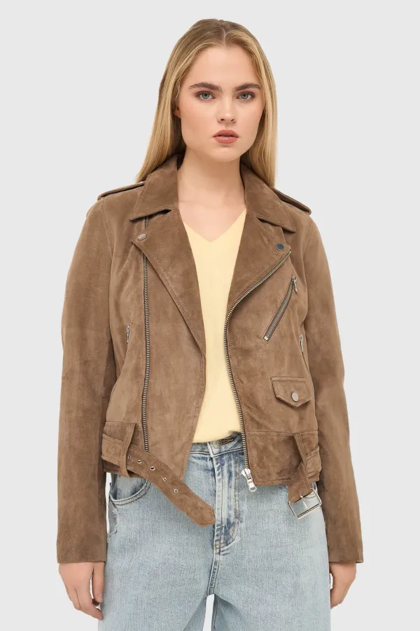 Brown Leather Suede Biker Jacket by Burke