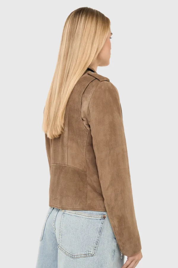 Brown Leather Suede Biker Jacket by Burke