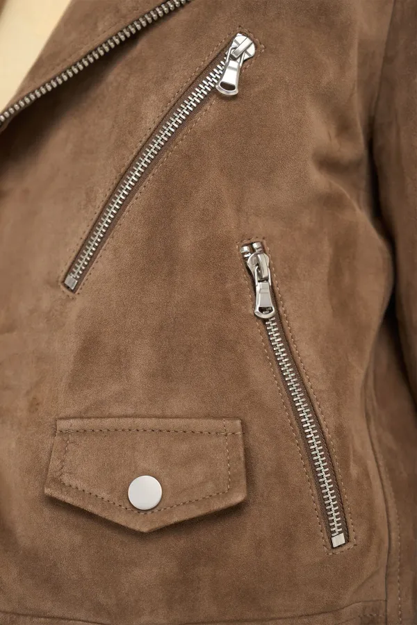 Brown Leather Suede Biker Jacket by Burke