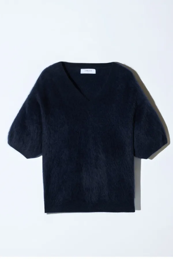 Brushed Cashmere Dames Trui V Hals Romeo Blauw