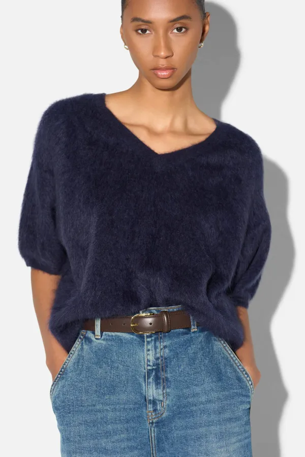 Brushed Cashmere Dames Trui V Hals Romeo Blauw