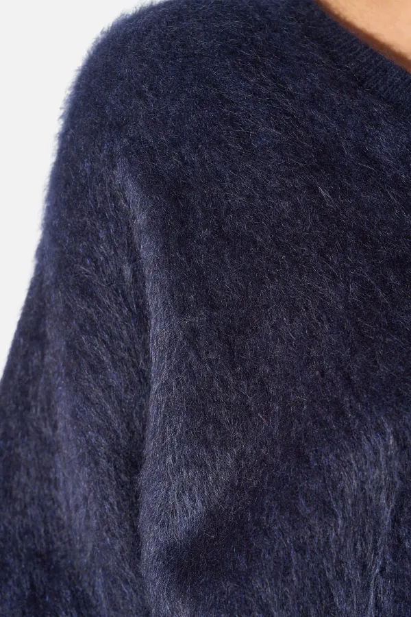 Brushed Cashmere Dames Trui V Hals Romeo Blauw