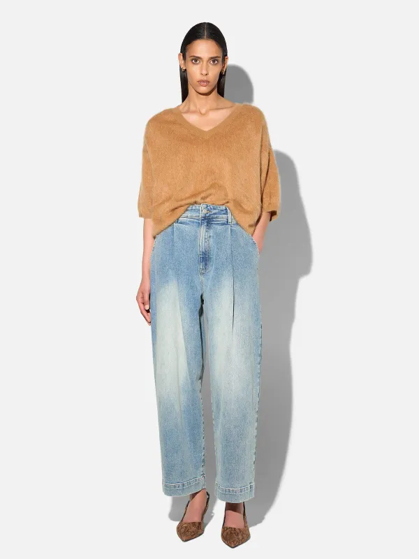 Brushed Cashmere Dames Trui V Hals Romeo Camel