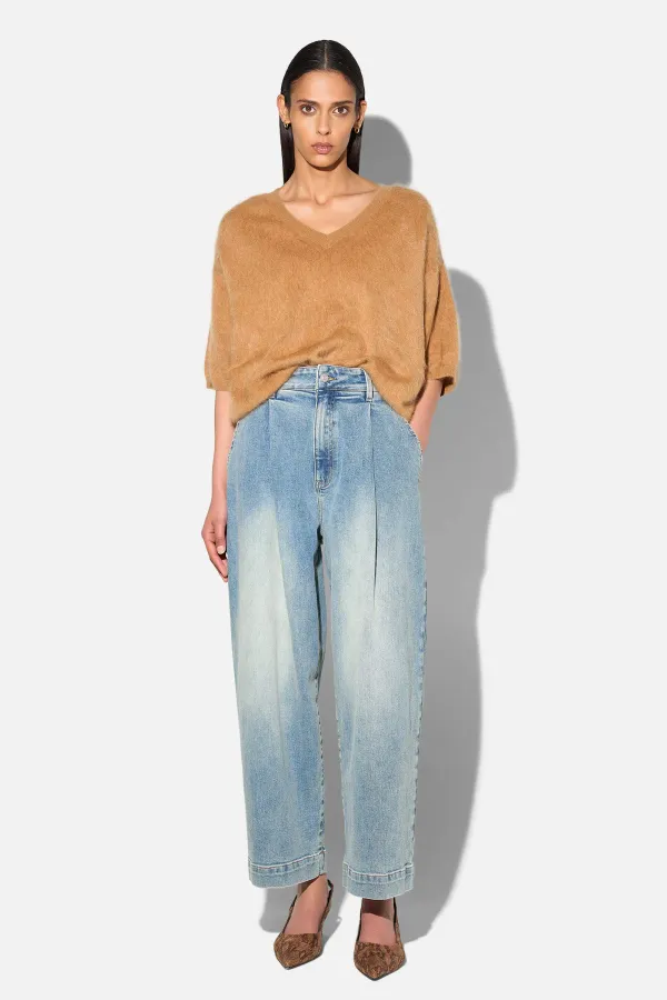 Brushed Cashmere Dames Trui V Hals Romeo Camel