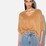 Brushed Cashmere Dames Trui V Hals Romeo Camel