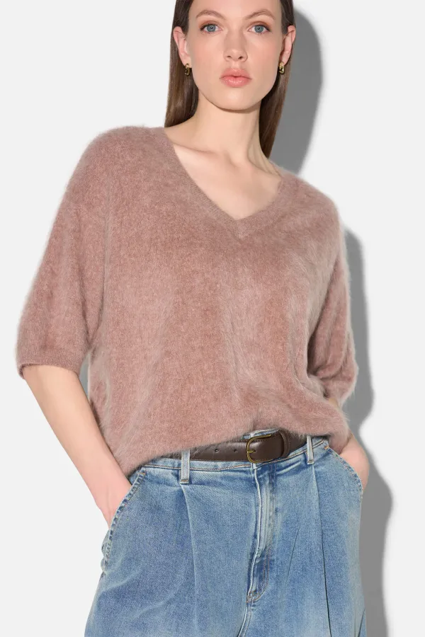 Brushed Cashmere Dames Trui V Hals Romeo Taupe