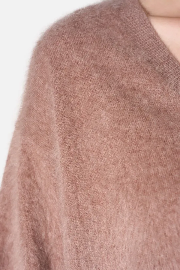 Brushed Cashmere Dames Trui V Hals Romeo Taupe