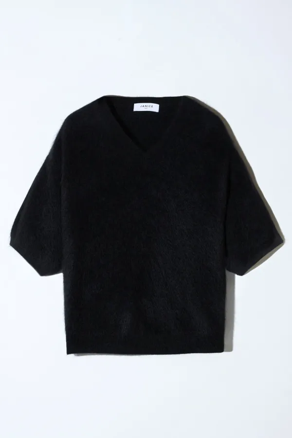 Brushed Cashmere Dames Trui V Hals Romeo Zwart