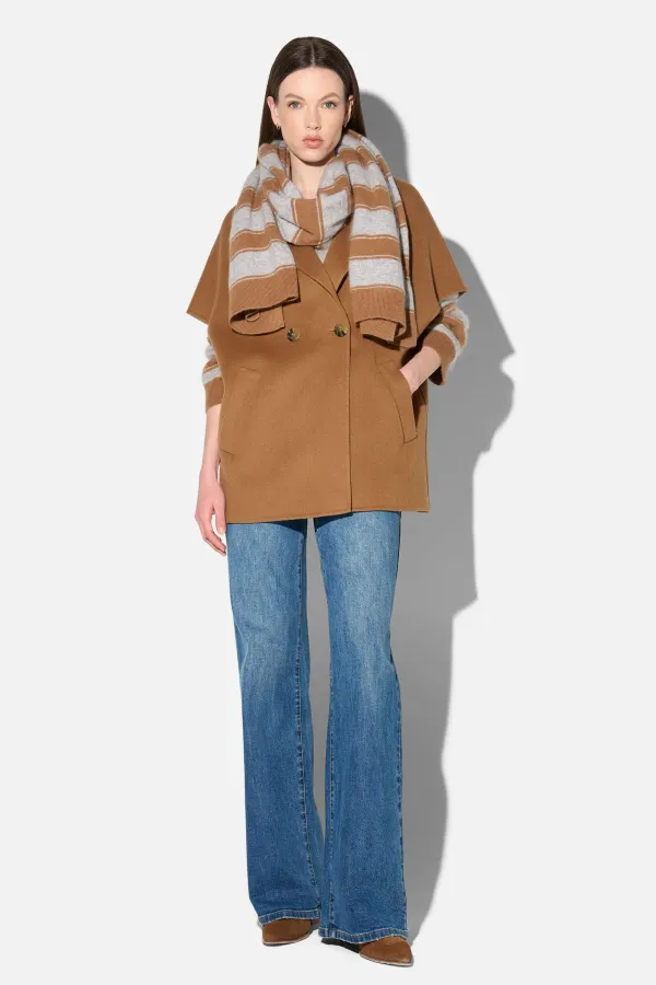 Brushed Merino Wol Dames Sjaal Santos Camel Grijs