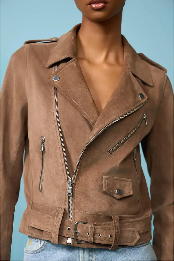 Brown Leather Suede Biker Jacket by Burke