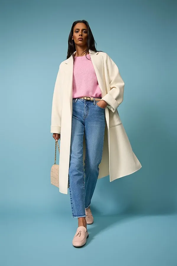 Women's Long Double-Faced Cashmere Coat, Jules, Off-White