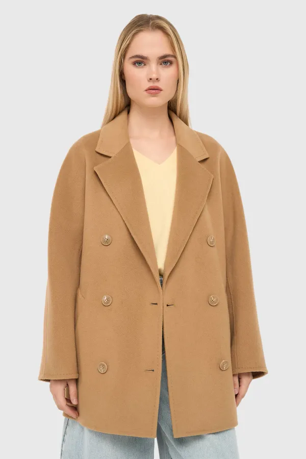Women's Double-Faced Cashmere Caban Coat in Kennedy Camel