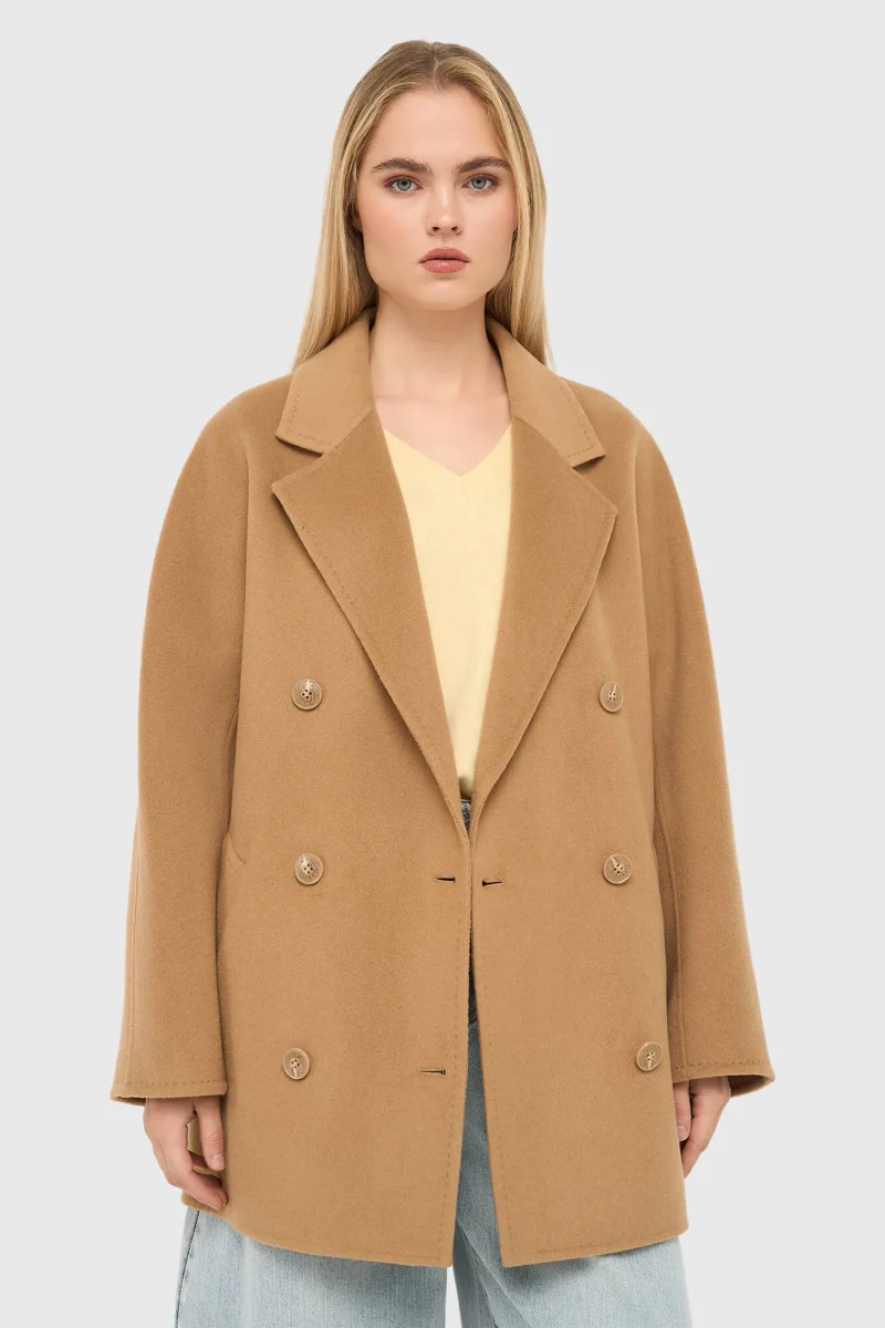 Women's Double-Faced Cashmere Caban Coat in Kennedy Camel