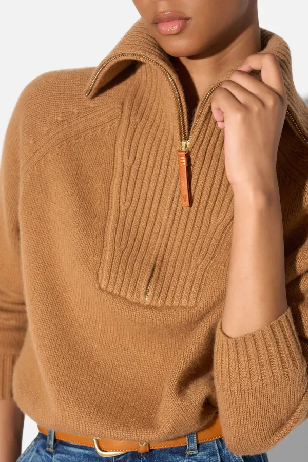 Camel Cashmere Dames Trui Rits Yonas