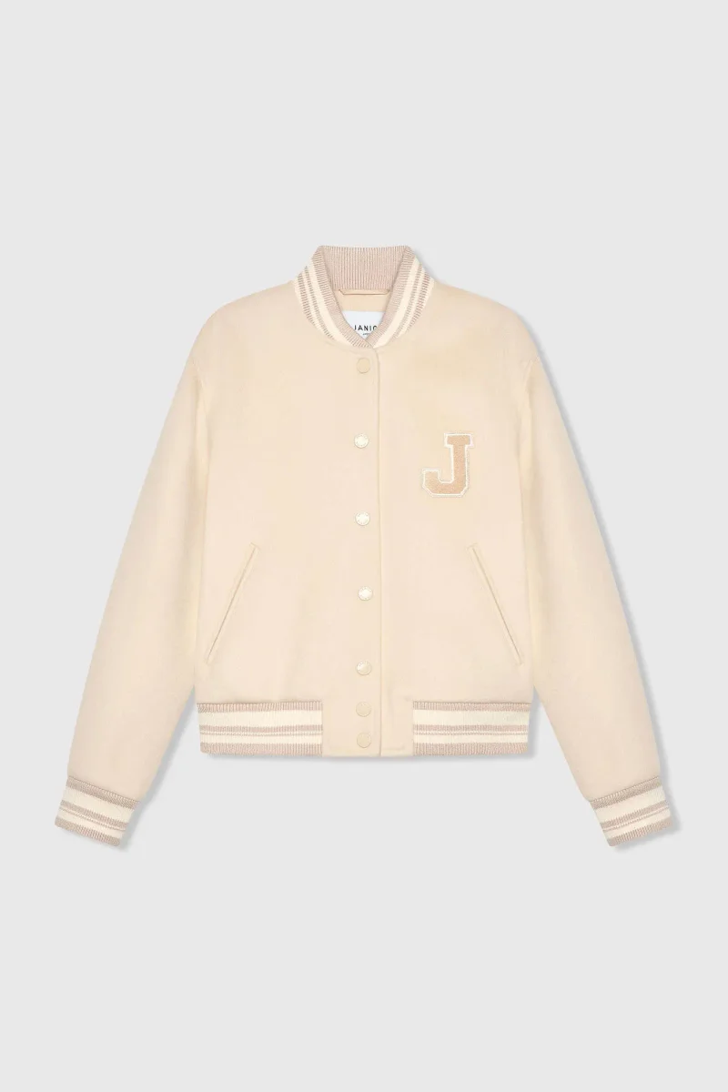 Women's Double-Faced Cashmere Bomber Jacket in Beige by Collin Beige