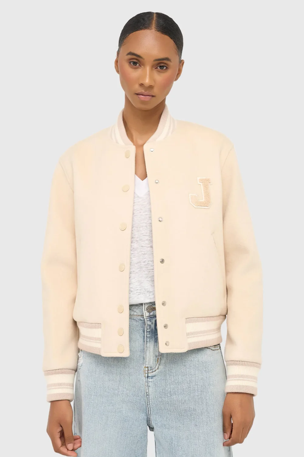 Women's Double-Faced Cashmere Bomber Jacket in Beige by Collin Beige