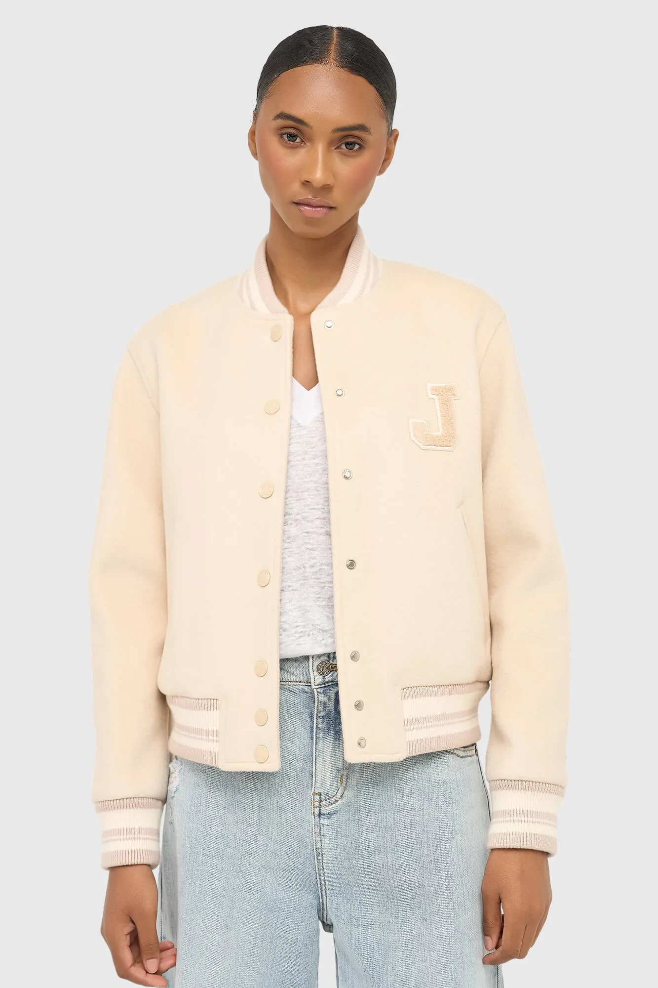 Kaschmir-Bomberjacke für Damen, Double-Face, Beige, Collin Beige