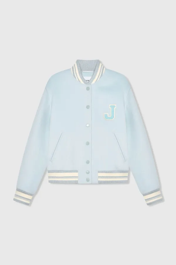 Women's Double-Faced Cashmere Bomber Jacket in Beige and Collin Blue