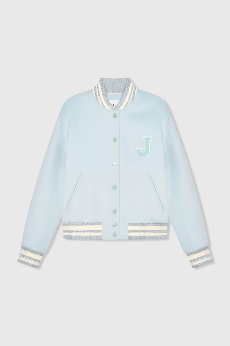 Women's Double-Faced Cashmere Bomber Jacket in Beige and Collin Blue