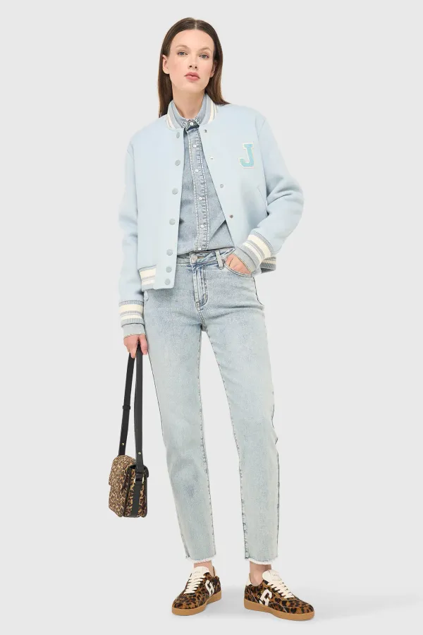 Women's Double-Faced Cashmere Bomber Jacket in Beige and Collin Blue