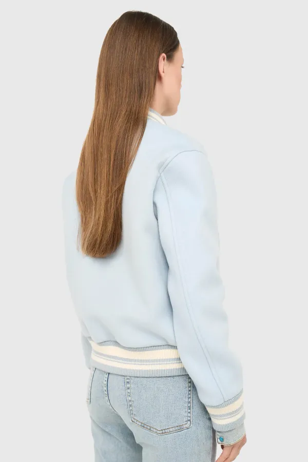 Women's Double-Faced Cashmere Bomber Jacket in Beige and Collin Blue
