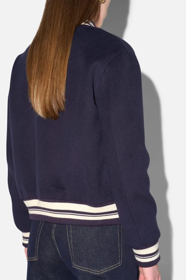 Cashmere Bomberjack Dames Double Faced Beige Collin Navy Blauw