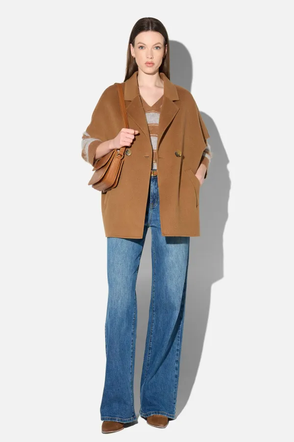 Cashmere Cape Dames Jas Knopen Archie Cognac