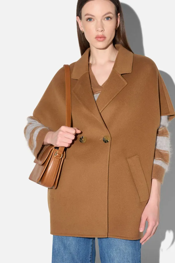 Cashmere Cape Dames Jas Knopen Archie Cognac
