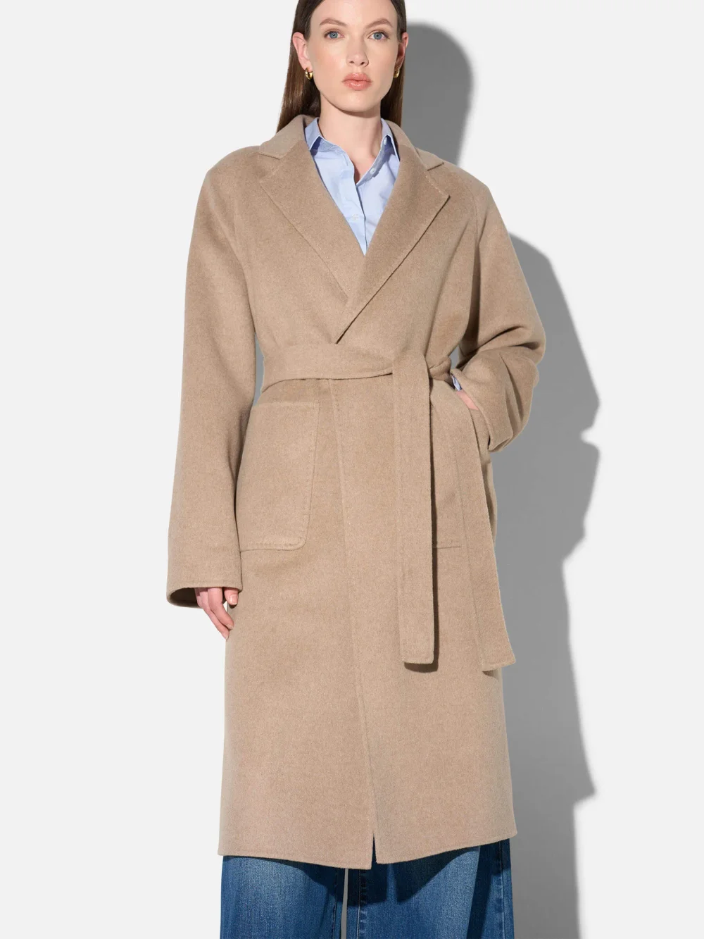 Cashmere Dames Jas Lang Double Face Jules Beige